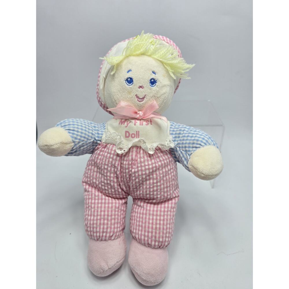 Vintage Carters plush rattle pink blue gingham 11"